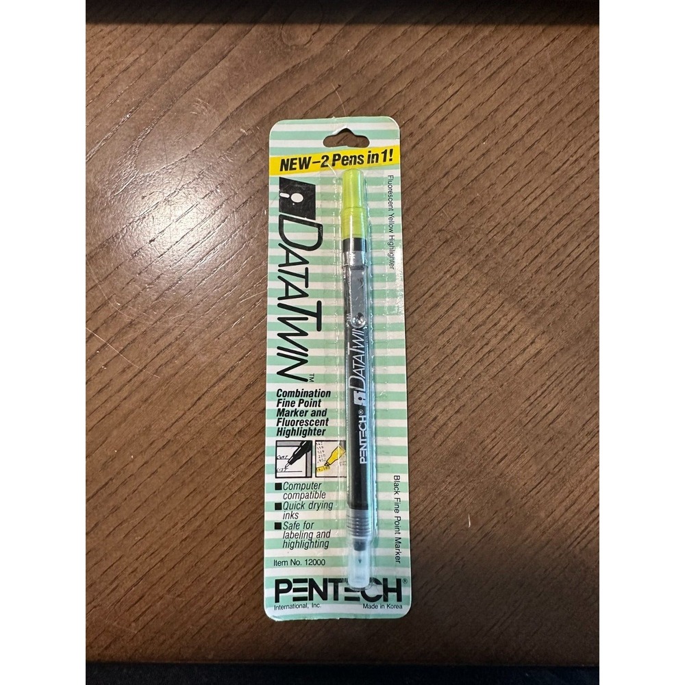NOS Vintage Pentech DataTwin Fine Point Black Marker & Highlighter DUO